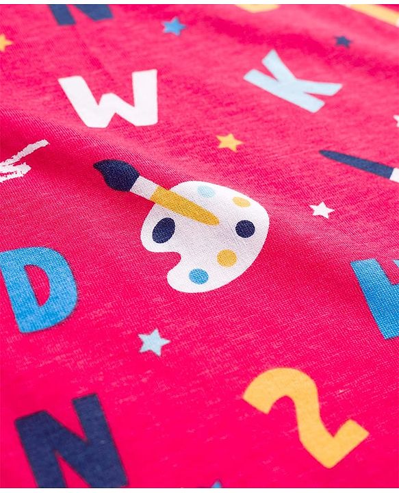Babyhug Cotton Knit Full Sleeves Co-ord Night Suit With Painting Print - Red