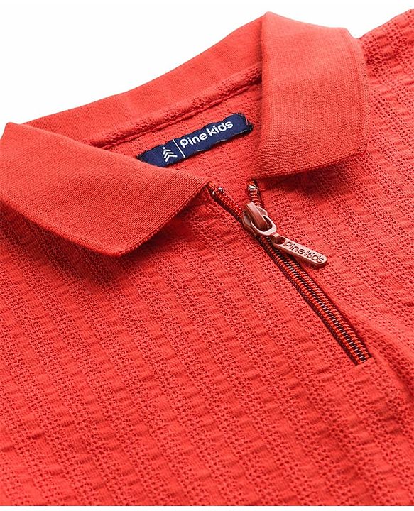 Pine Kids Cotton Knit Half Sleeves Solid Colour T-Shirt - Red