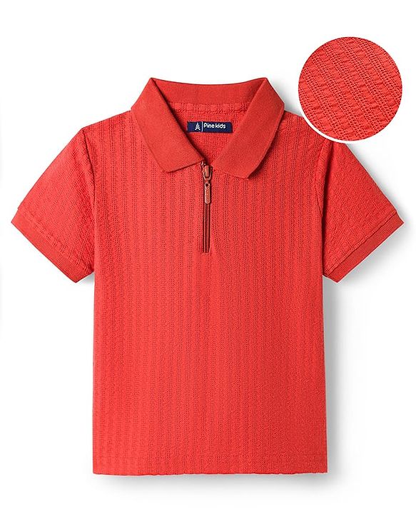 Pine Kids Cotton Knit Half Sleeves Solid Colour T-Shirt - Red