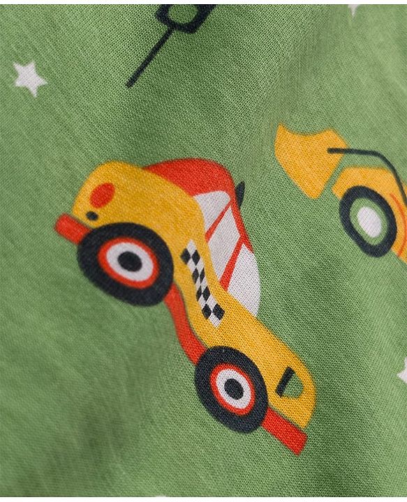 Babyhug Cotton Knit Full Sleeves Co-Ord Night Suit with Vehicle Print - Green