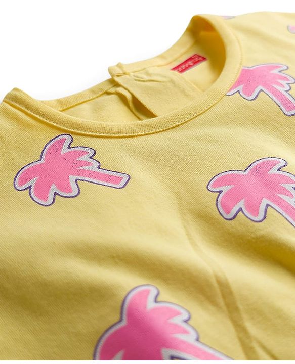 Babyhug Cotton Knit Half Sleeves Top With Tree Print - Yellow