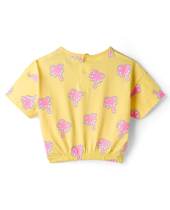 Babyhug Cotton Knit Half Sleeves Top With Tree Print - Yellow