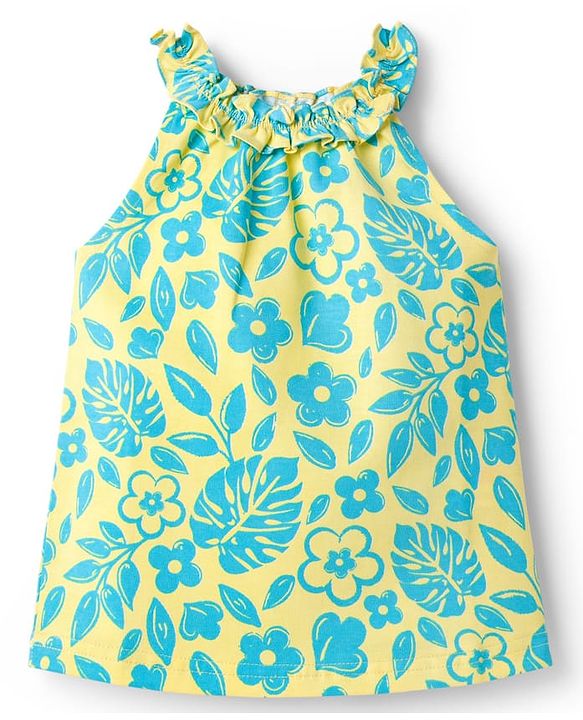 Babyhug Cotton Knit Sleeveless Top with Floral Print - Yellow