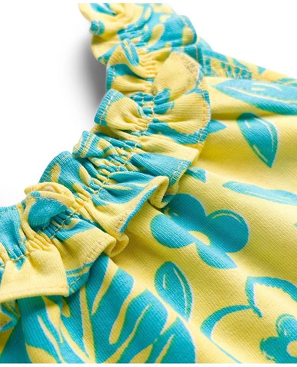 Babyhug Cotton Knit Sleeveless Top with Floral Print - Yellow