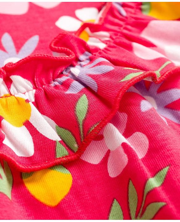 Babyhug Cotton Knit Sleeveless Top With Floral Print - Red