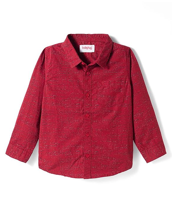 Babyhug Cotton Woven Full Sleeves Printed Shirt & Trouser Set with Bow - Maroon & Beige
