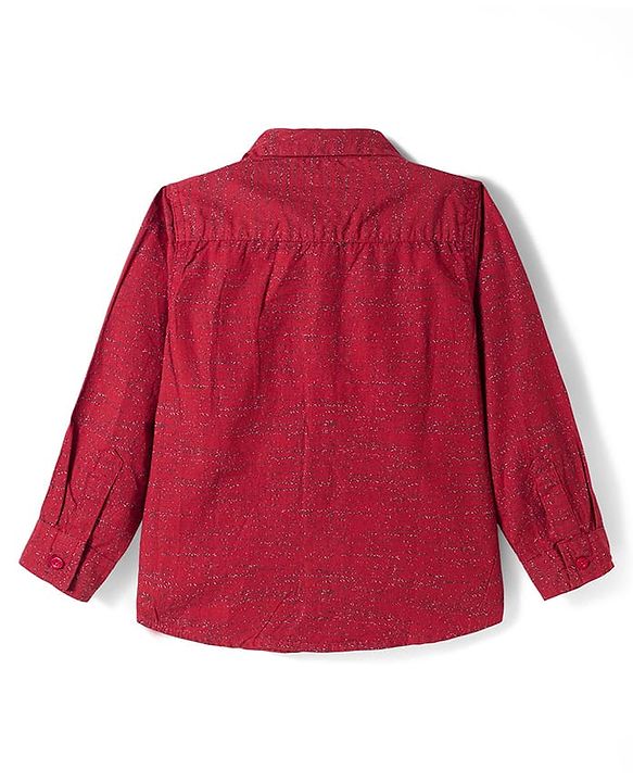 Babyhug Cotton Woven Full Sleeves Printed Shirt & Trouser Set with Bow - Maroon & Beige