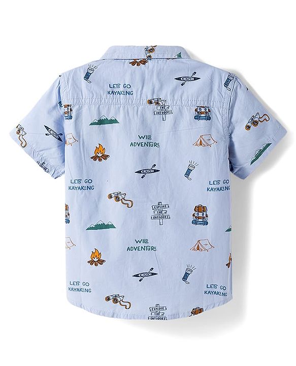 Babyhug Cotton Woven Half Sleeves Camping Printed Shirt & Denim Shorts Set - Blue