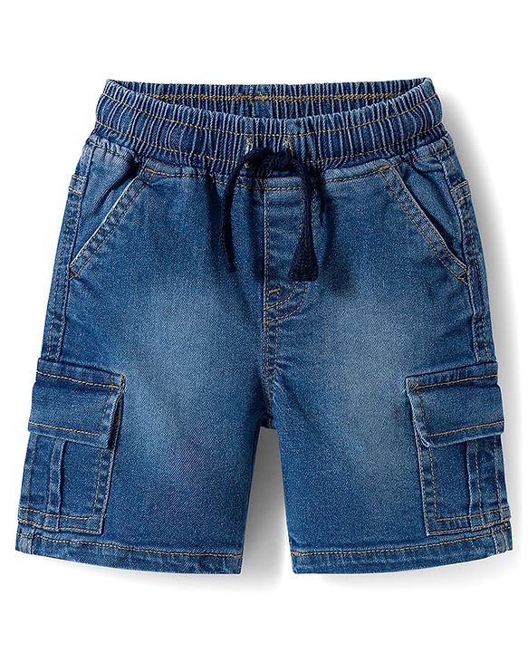 Babyhug Cotton Woven Half Sleeves Camping Printed Shirt & Denim Shorts Set - Blue
