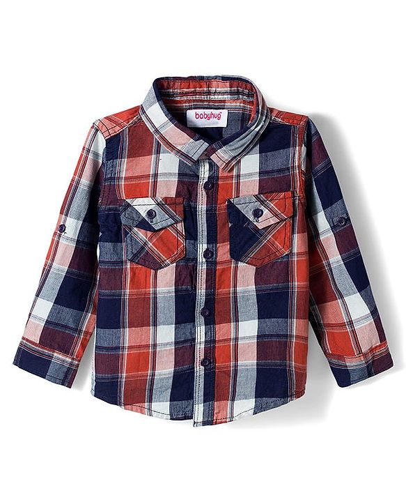 Babyhug Cotton Woven Full Sleeves Checkered Shirt & Trouser Set - Beige
