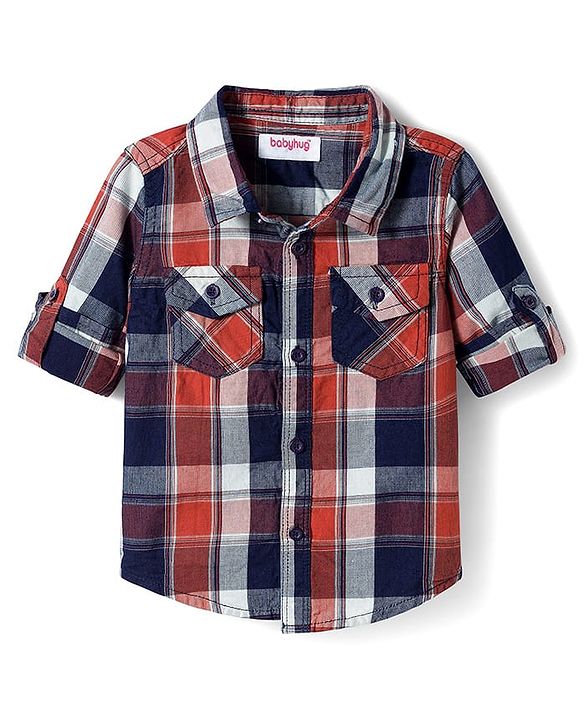 Babyhug Cotton Woven Full Sleeves Checkered Shirt & Trouser Set - Beige