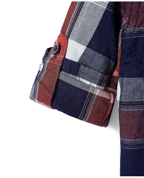 Babyhug Cotton Woven Full Sleeves Checkered Shirt & Trouser Set - Beige