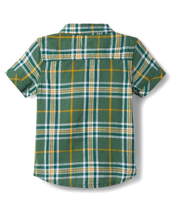 Babyhug 100% Cotton Woven Half Sleeves Checks Shirt & Shorts Set - Green & Khaki
