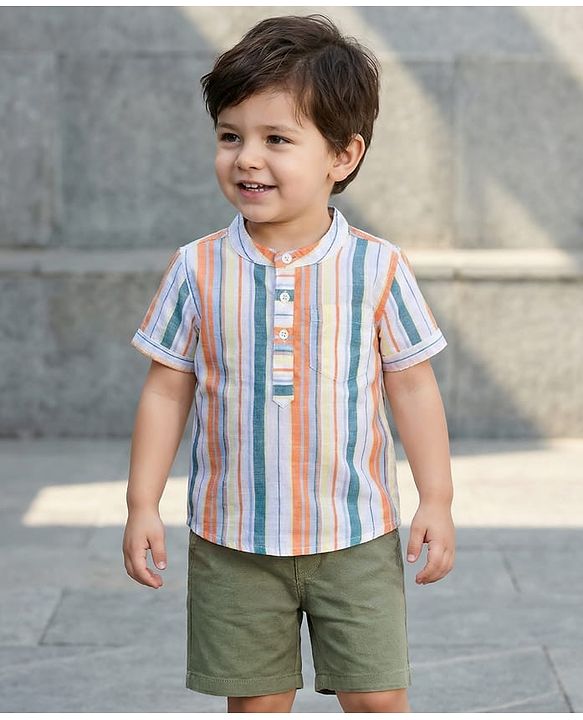 Babyhug Cotton Knit Half Sleeves Striped Shirt & Shorts Set - Multicolor