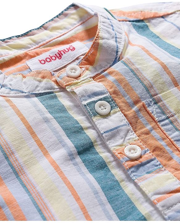 Babyhug Cotton Knit Half Sleeves Striped Shirt & Shorts Set - Multicolor
