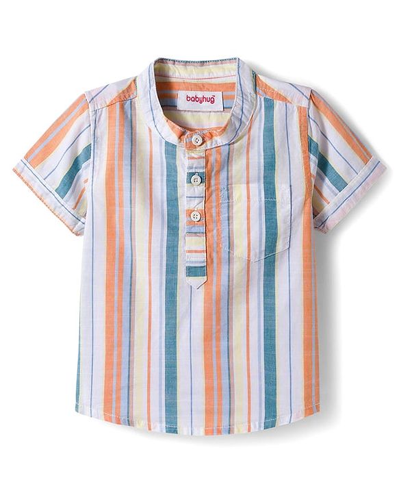 Babyhug Cotton Knit Half Sleeves Striped Shirt & Shorts Set - Multicolor