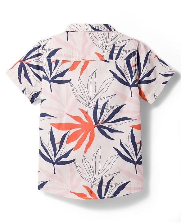 Babyhug Cotton Woven Half Sleeves Shirt & Shorts Set with Tropical Theme Print - Rust Orange & White