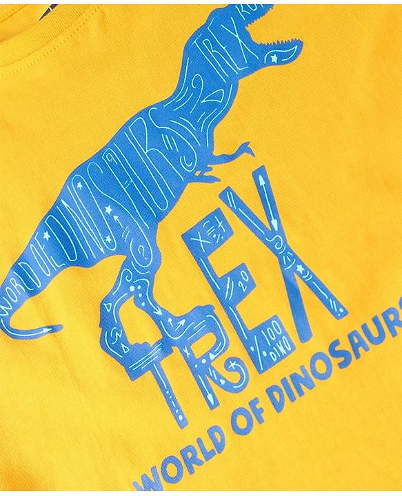 Pine Kids Cotton Knit Half Sleeves T-Shirt with Dino Graphic - Yellow