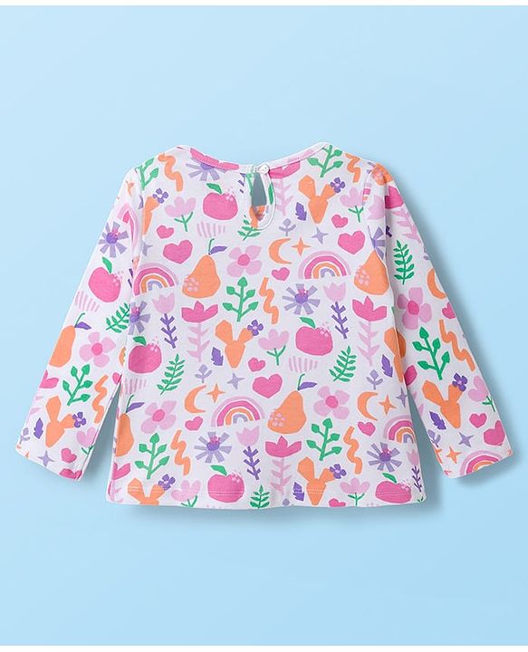 Babyhug 100% Cotton Knit Full Sleeves T-Shirt with Tropical Theme Print - White