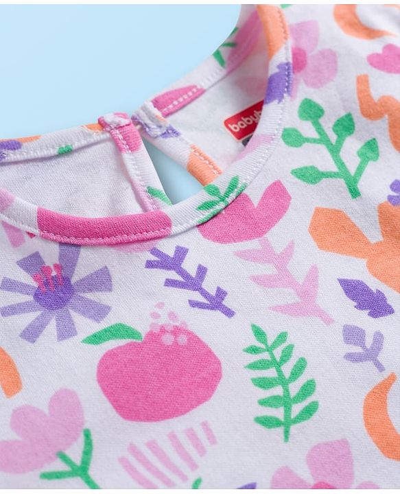 Babyhug 100% Cotton Knit Full Sleeves T-Shirt with Tropical Theme Print - White