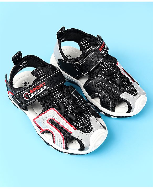 Cute Walk by Babyhug Velcro Closure Sandals With Sport Print - Black