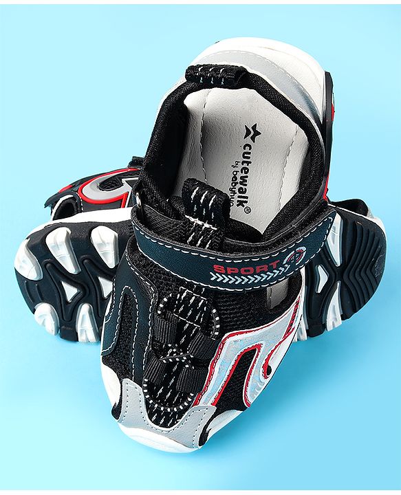 Cute Walk by Babyhug Velcro Closure Sandals With Sport Print - Black