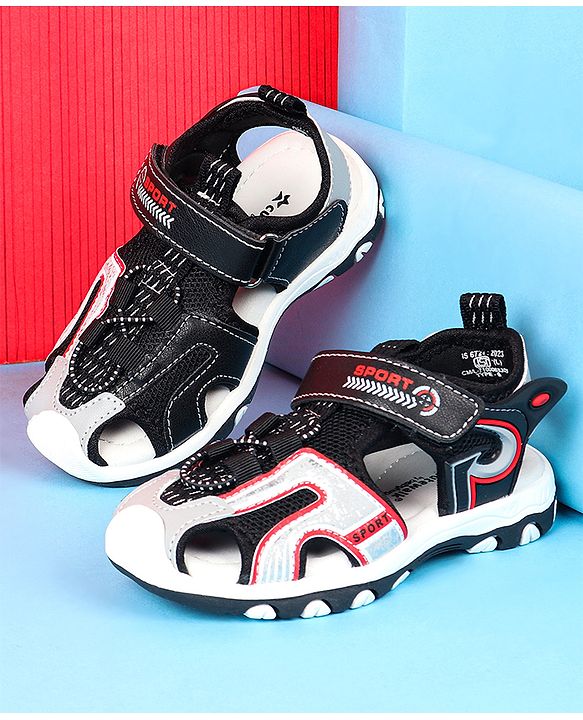 Cute Walk by Babyhug Velcro Closure Sandals With Sport Print - Black