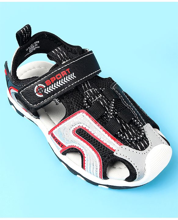 Cute Walk by Babyhug Velcro Closure Sandals With Sport Print - Black