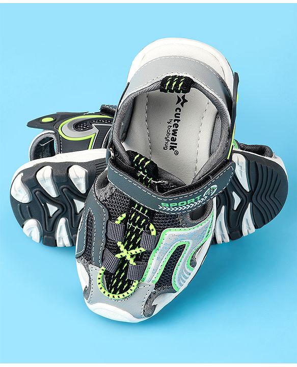 Cute Walk by Babyhug Velcro Closure Sandals With Sport Print - Black