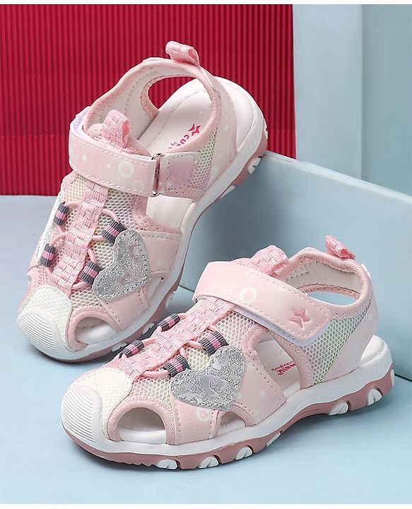Cute Walk by Babyhug Velcro Closure Sandals With Heart Applique - Pink