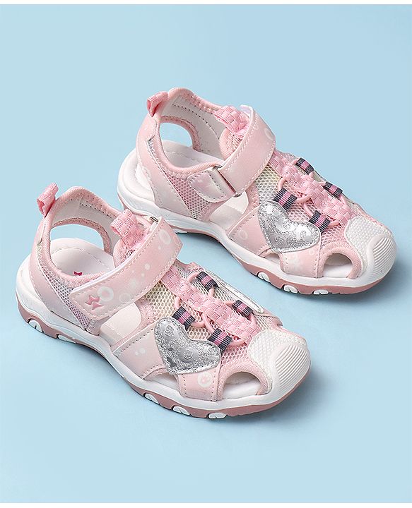 Cute Walk by Babyhug Velcro Closure Sandals With Heart Applique - Pink
