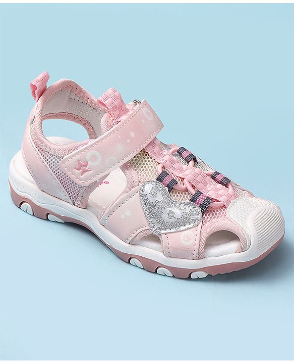 Cute Walk by Babyhug Velcro Closure Sandals With Heart Applique - Pink