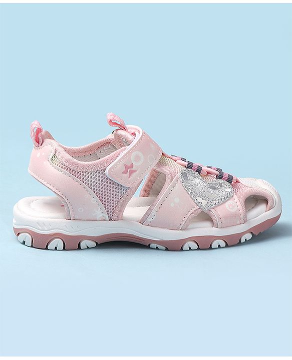 Cute Walk by Babyhug Velcro Closure Sandals With Heart Applique - Pink
