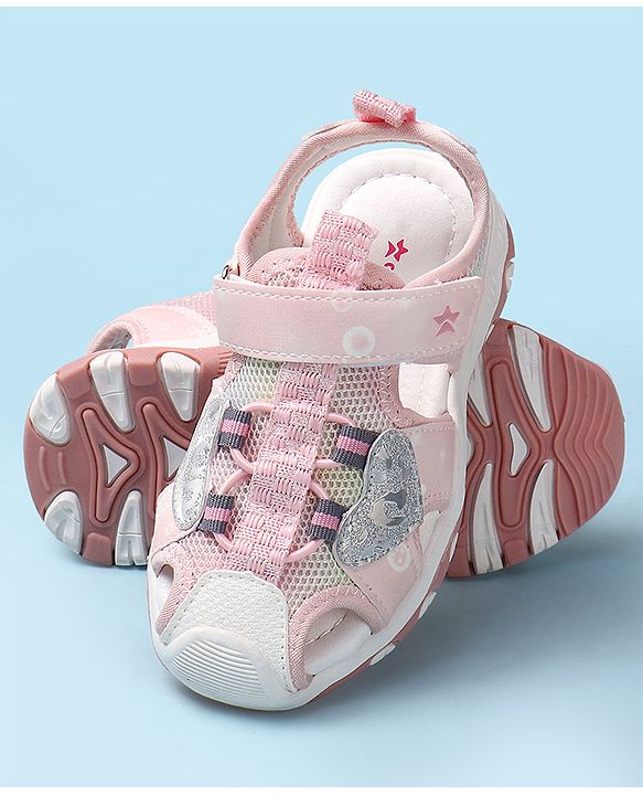 Cute Walk by Babyhug Velcro Closure Sandals With Heart Applique - Pink