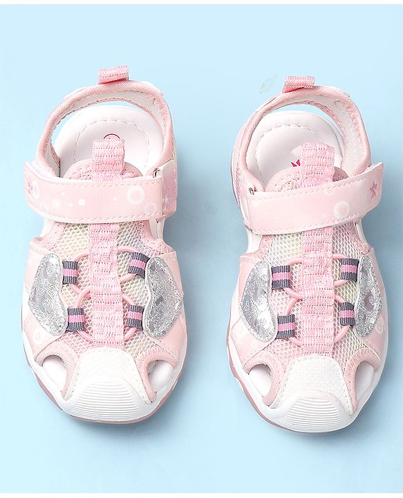 Cute Walk by Babyhug Velcro Closure Sandals With Heart Applique - Pink