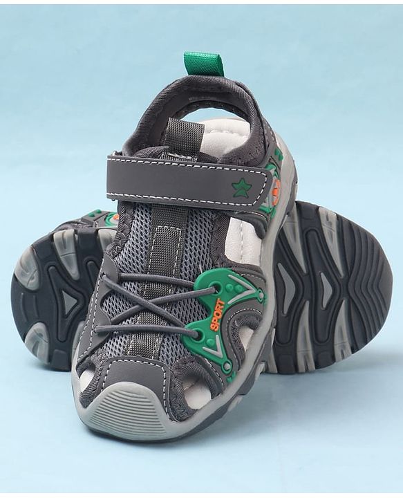 Cute Walk by Babyhug Velcro Closure Solid Sandals - Grey
