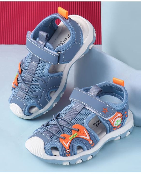 Cute Walk by Babyhug Velcro Closure Solid Sandals - Blue