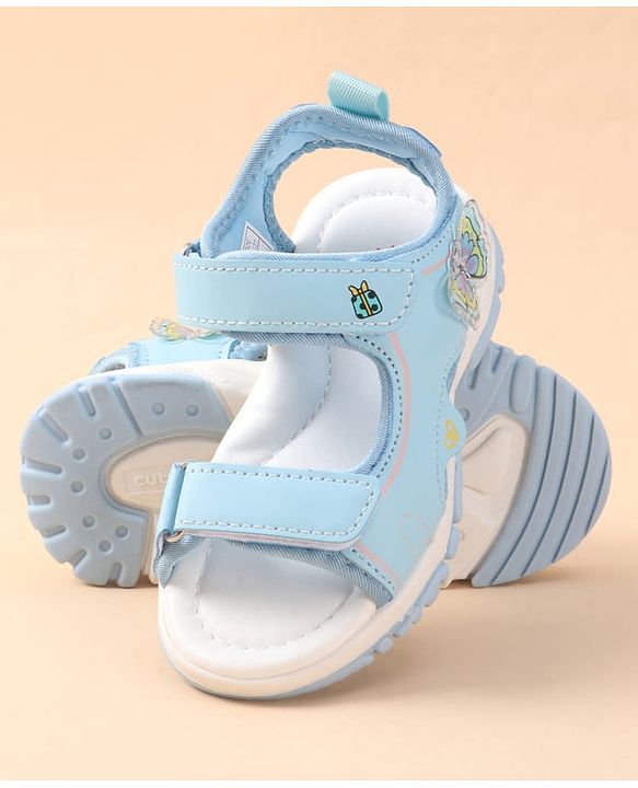 Cute Walk by Babyhug Velcro Closure Sandals with Butterfly Applique - Blue