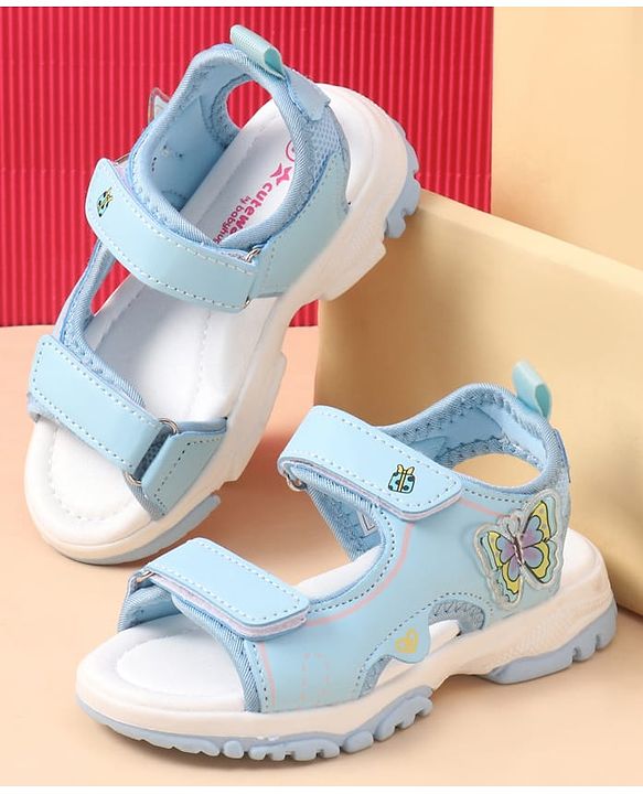 Cute Walk by Babyhug Velcro Closure Sandals with Butterfly Applique - Blue