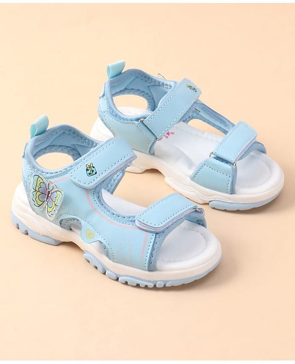 Cute Walk by Babyhug Velcro Closure Sandals with Butterfly Applique - Blue
