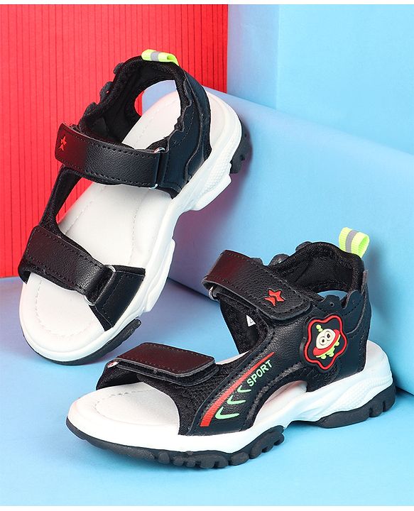 Cute Walk by Babyhug Velcro Closure Sandals with Space Theme Print & Applique - Black