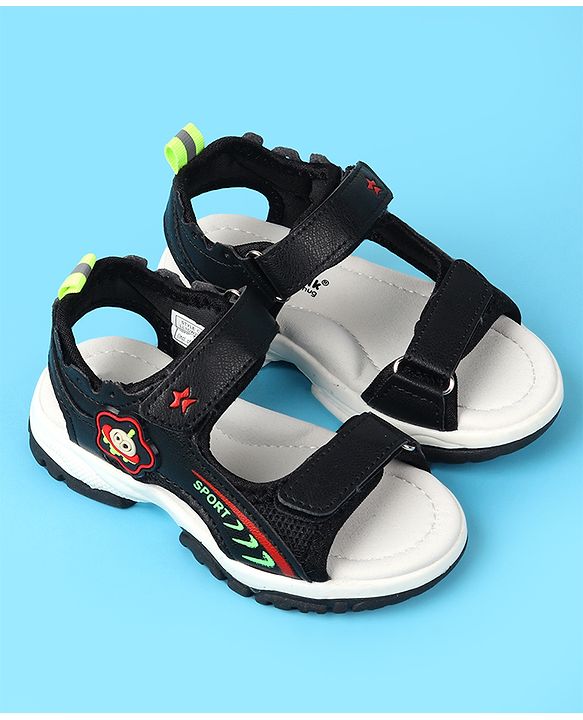 Cute Walk by Babyhug Velcro Closure Sandals with Space Theme Print & Applique - Black