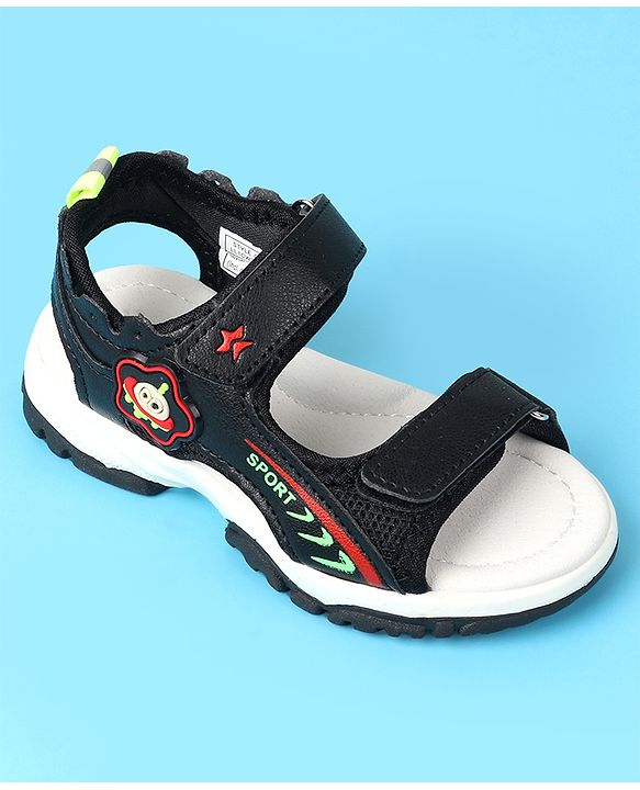 Cute Walk by Babyhug Velcro Closure Sandals with Space Theme Print & Applique - Black