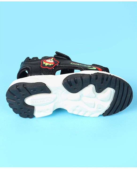 Cute Walk by Babyhug Velcro Closure Sandals with Space Theme Print & Applique - Black