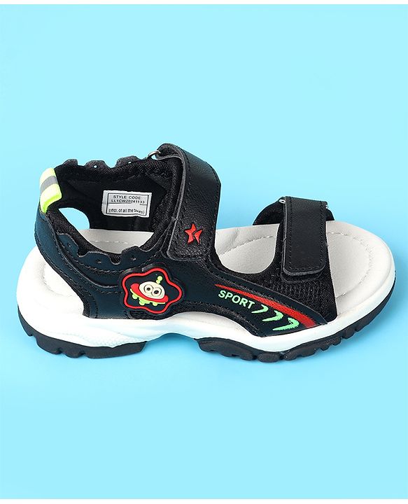 Cute Walk by Babyhug Velcro Closure Sandals with Space Theme Print & Applique - Black
