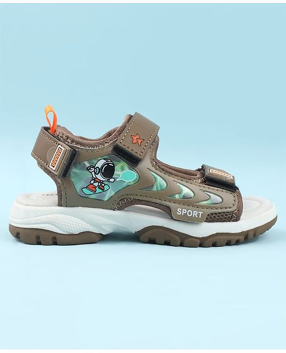 Cute Walk by Babyhug Velcro Closure Sandals with Space Theme Print & Applique - Black