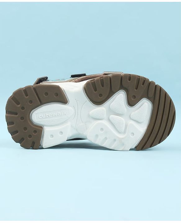 Cute Walk by Babyhug Velcro Closure Sandals with Space Theme Print & Applique - Black