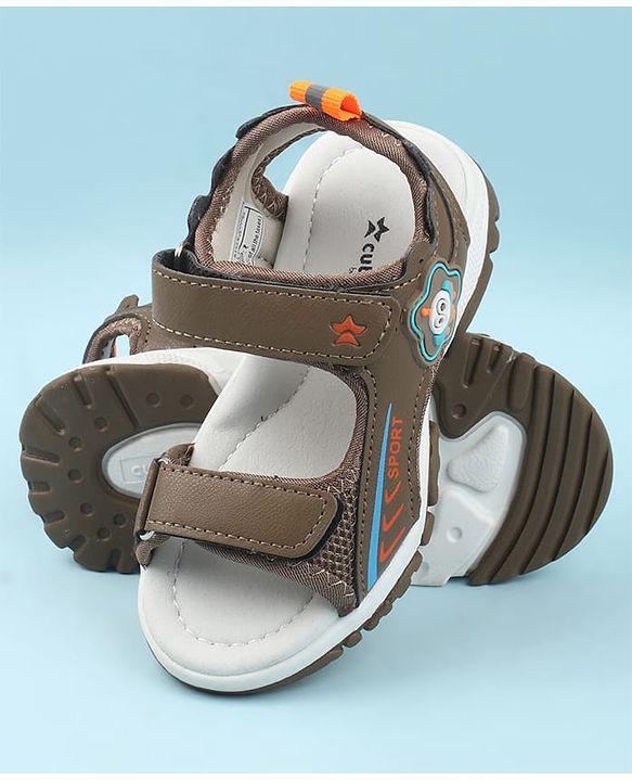 Cute Walk by Babyhug Velcro Closure Sandals with Space Theme Print & Applique - Black