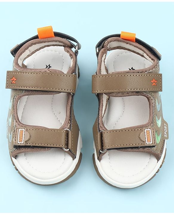 Cute Walk by Babyhug Velcro Closure Sandals with Space Theme Print & Applique - Black