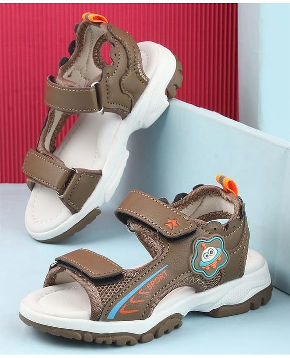 Cute Walk by Babyhug Velcro Closure Sandals with Space Theme Print & Applique - Black